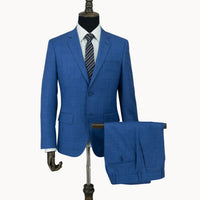 Light Blue Notch Lapel Check Suit