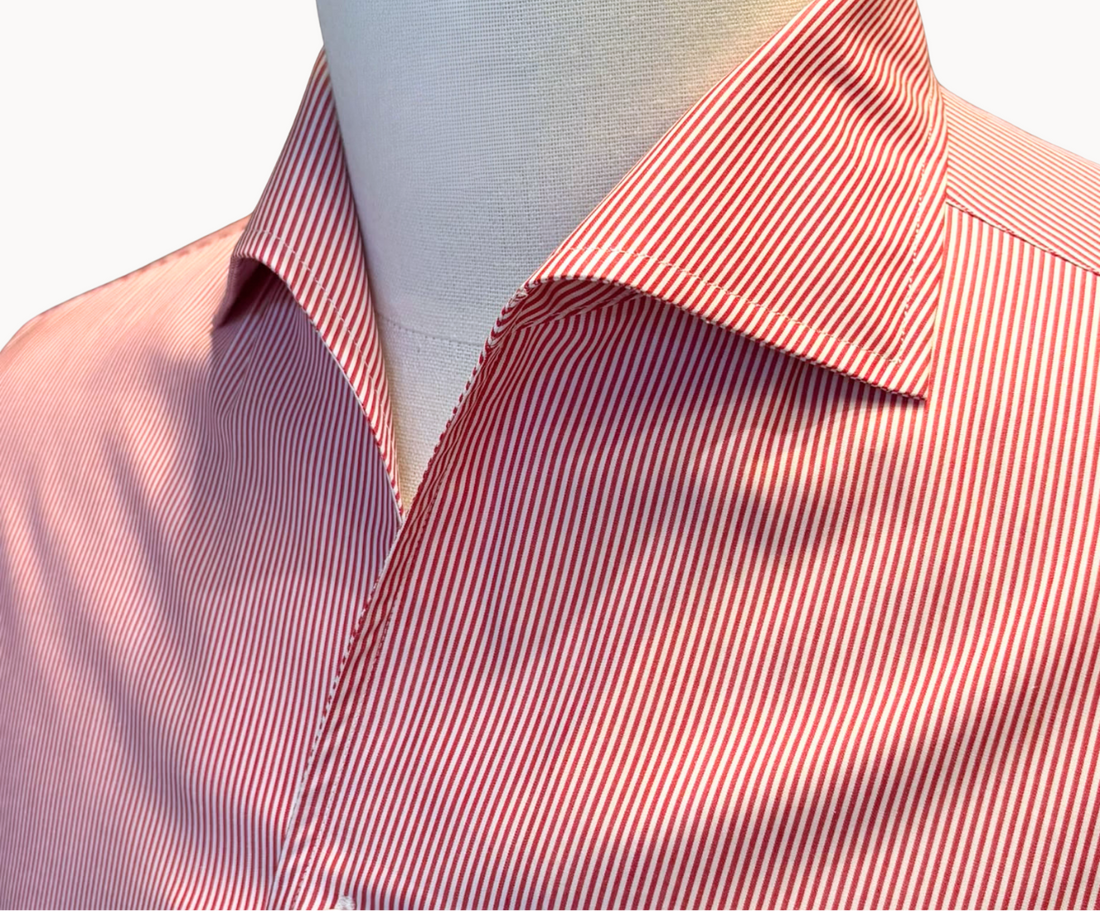 Pure Cotton White and Red Candy Stripe Shirt with Mother of Pearl Buttons