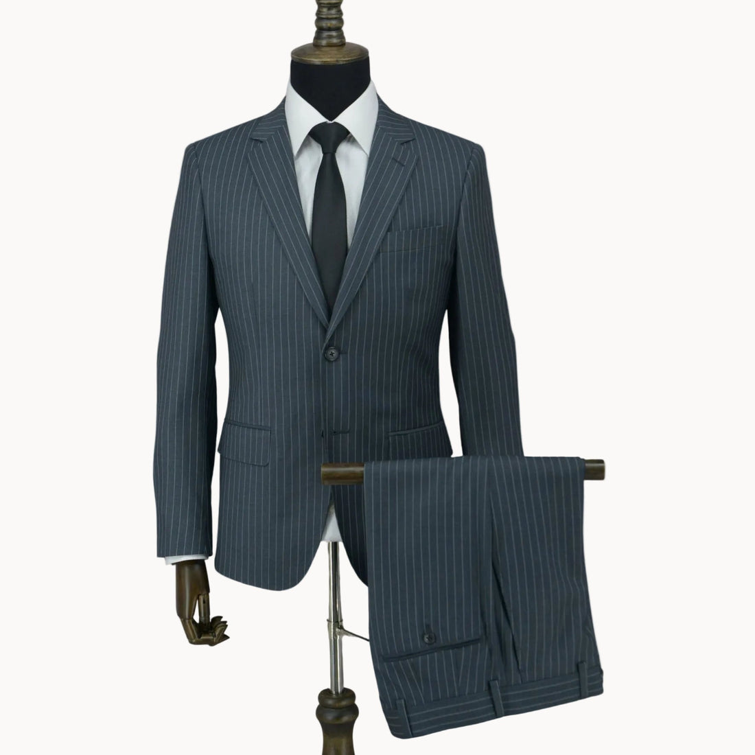 Charcoal Grey Notch Lapel Pinstripe Suit