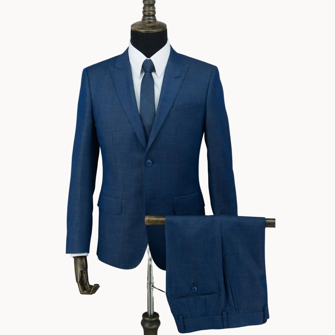 Solid Blue Peak Lapel Suit