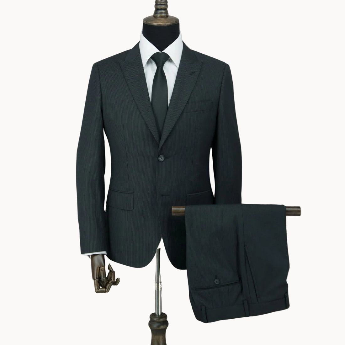 Solid Black Peak Lapel Suit