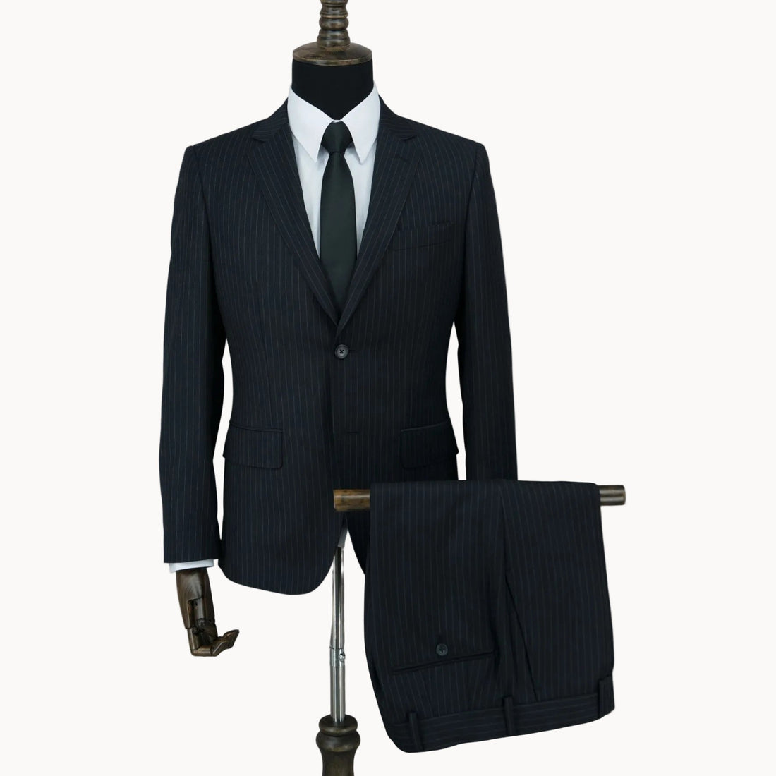 Black Pinstripe Notch Lapel Suit