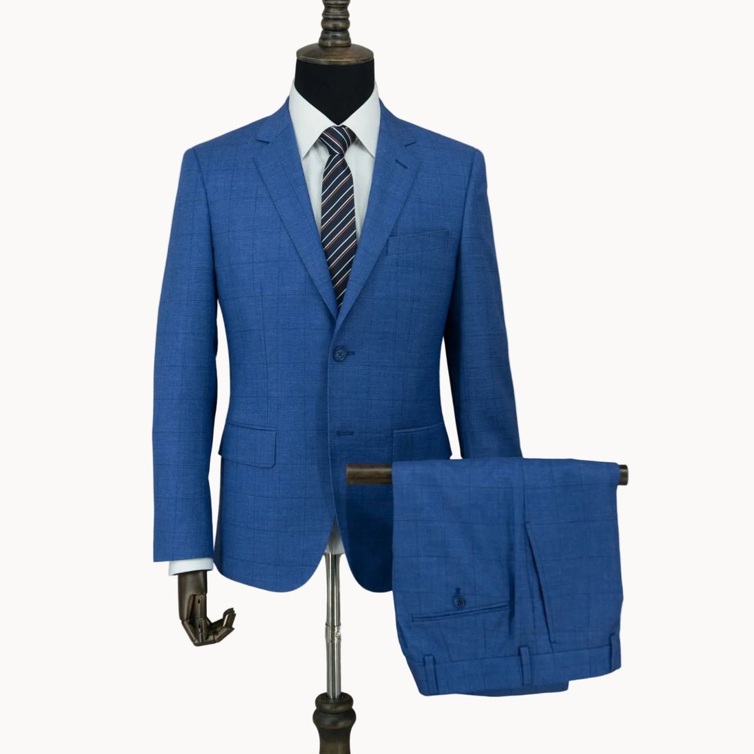Light Blue Notch Lapel Check Suit